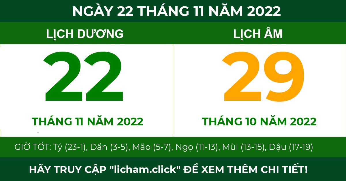 lịch âm ngày 22 tháng 11 năm 2022