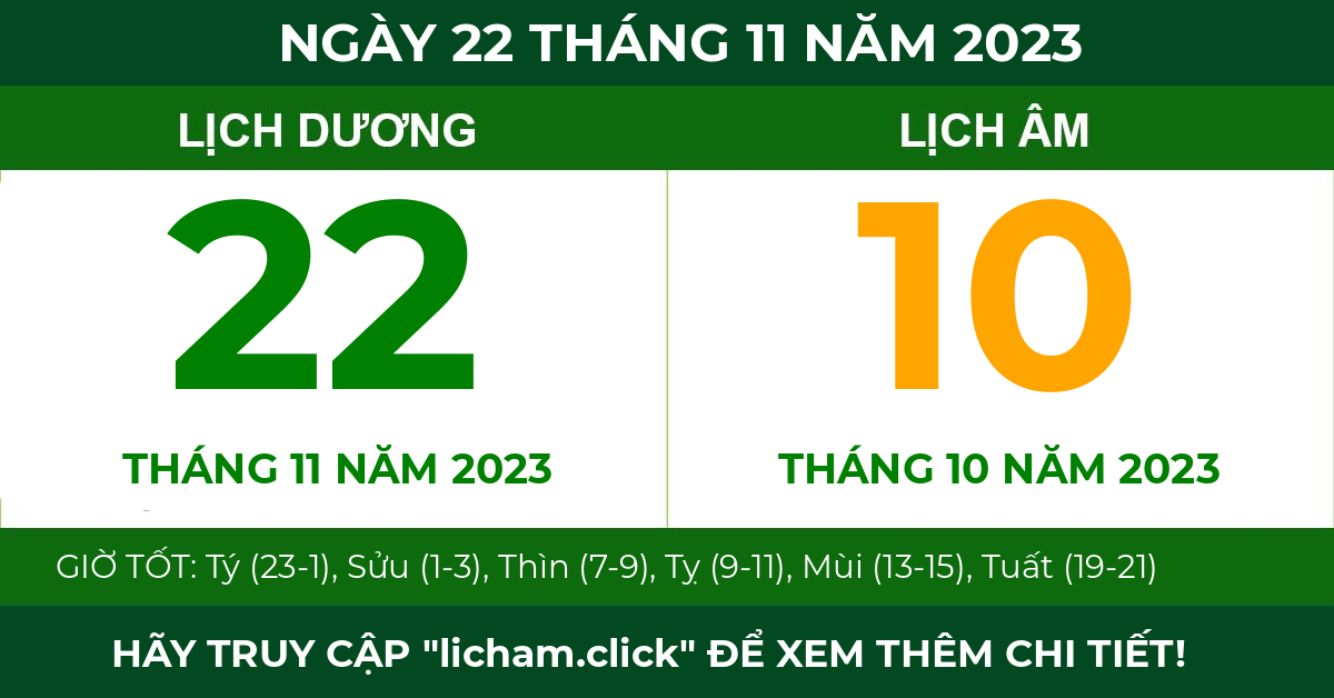 lịch âm ngày 22 tháng 11 năm 2023