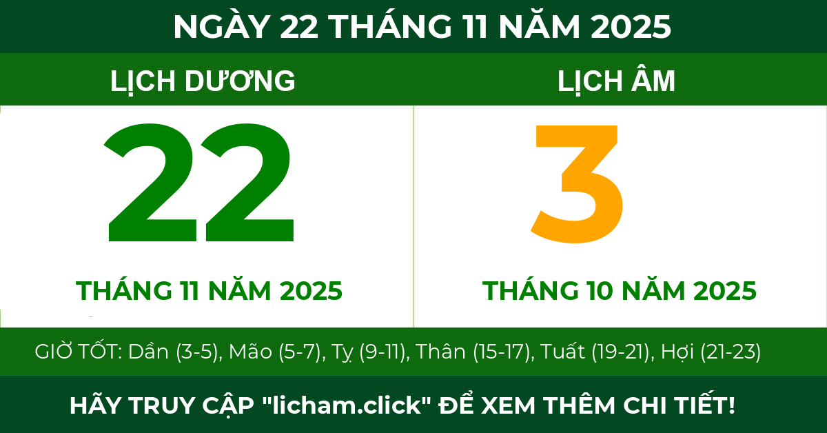 lịch âm ngày 22 tháng 11 năm 2025