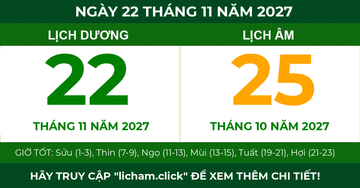 lịch âm ngày 22 tháng 11 năm 2027