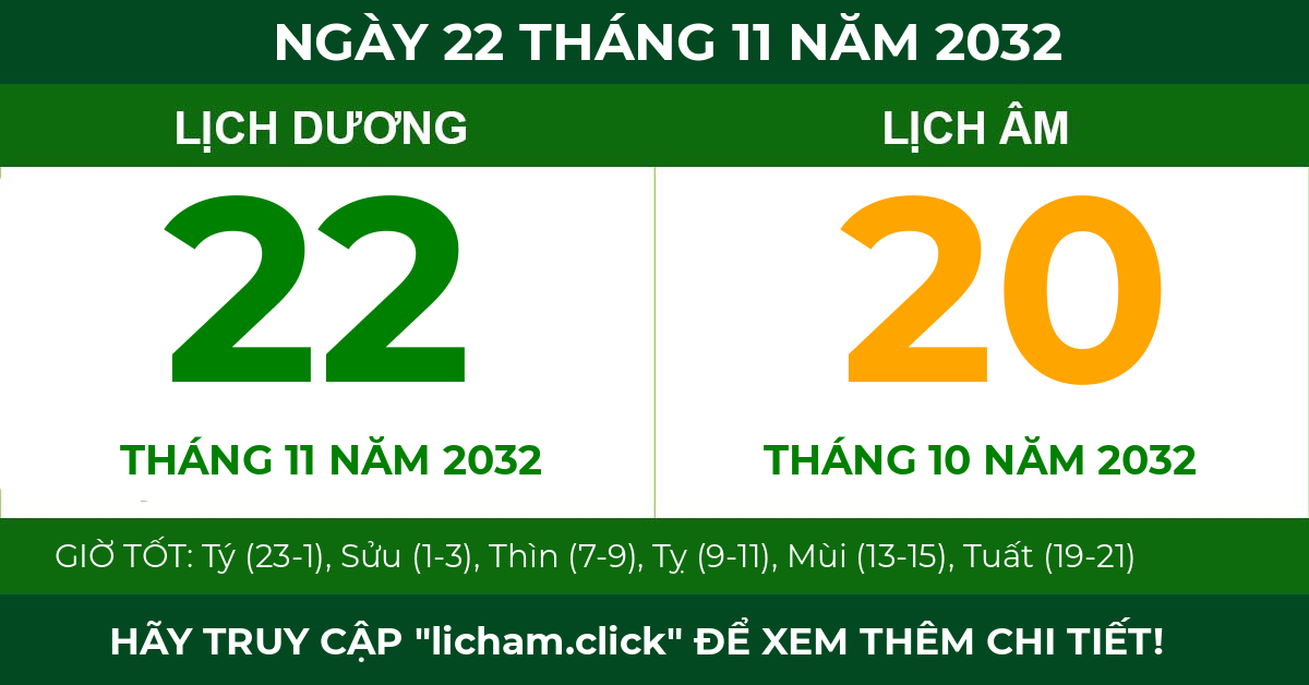 lịch âm ngày 22 tháng 11 năm 2032