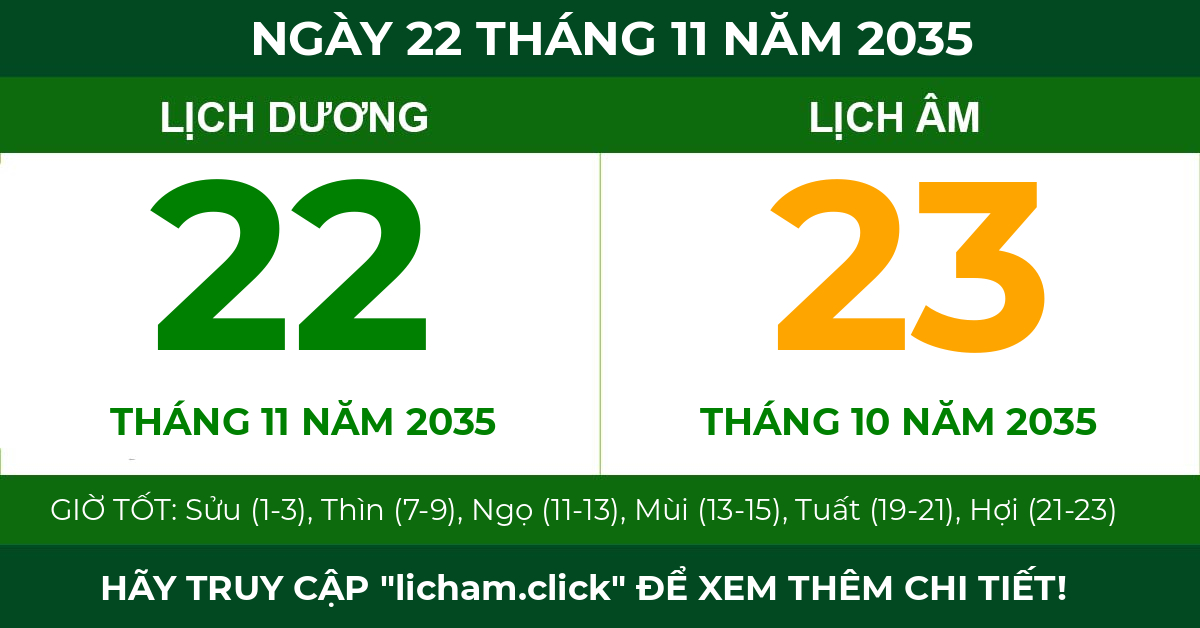 lịch âm ngày 22 tháng 11 năm 2035
