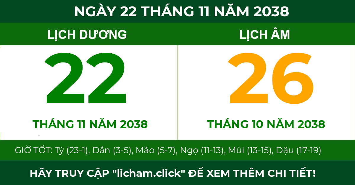 lịch âm ngày 22 tháng 11 năm 2038