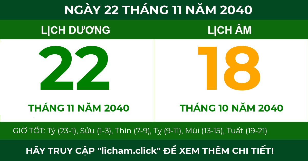 lịch âm ngày 22 tháng 11 năm 2040