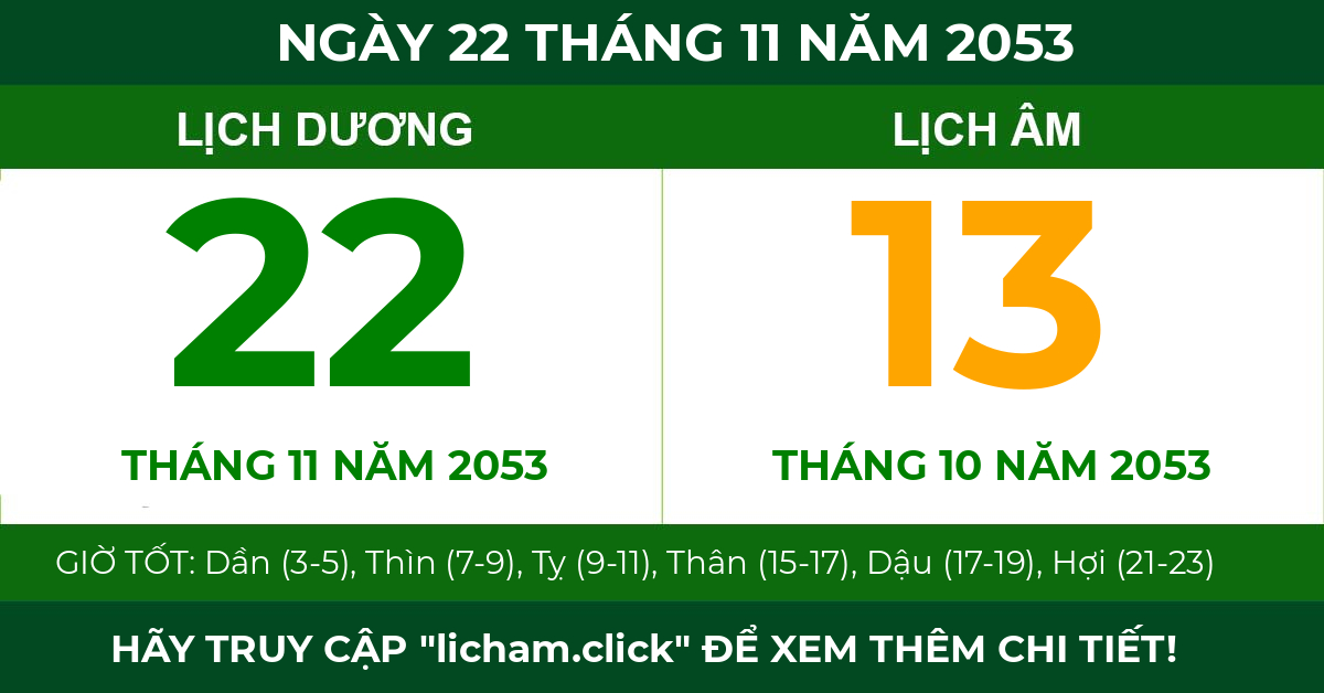 lịch âm ngày 22 tháng 11 năm 2053