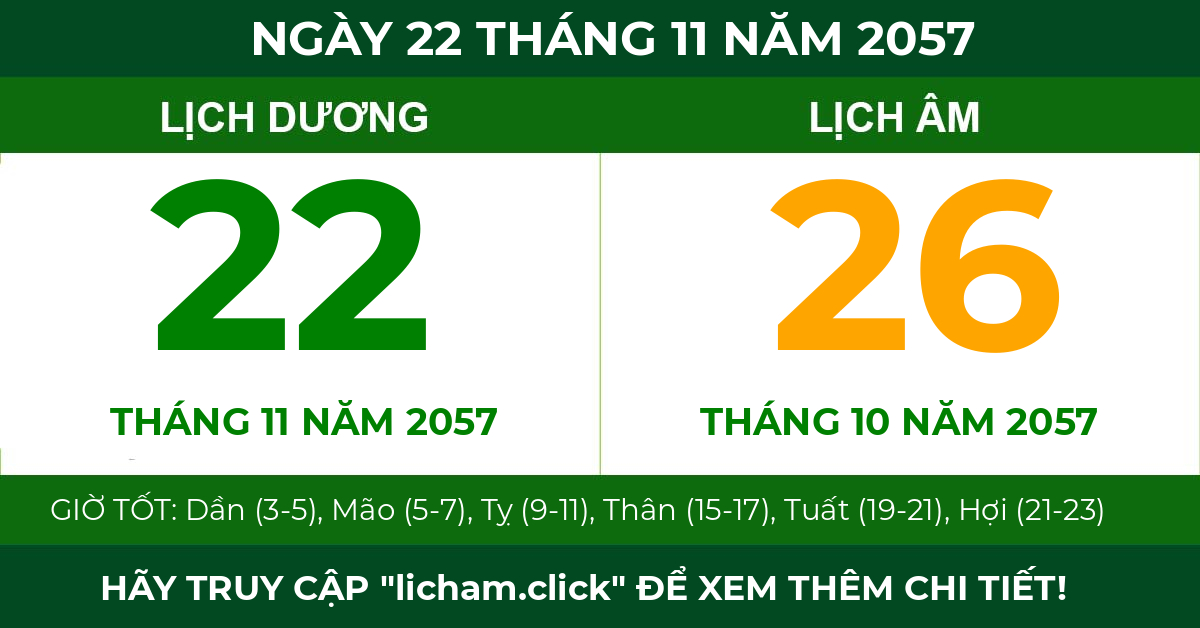 lịch âm ngày 22 tháng 11 năm 2057