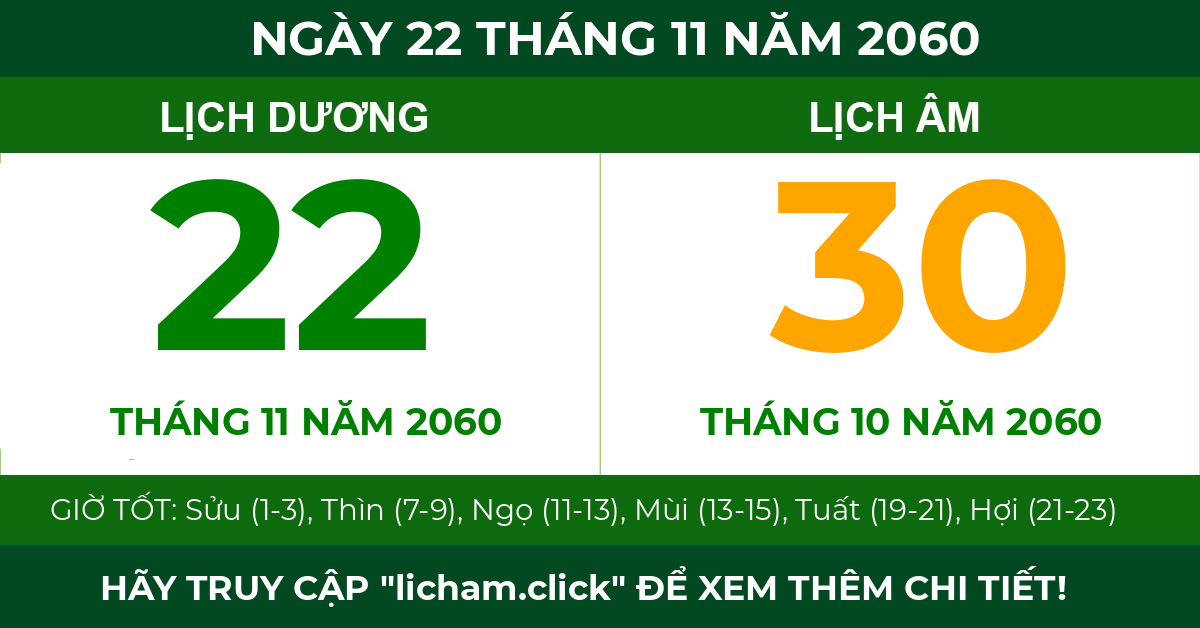 lịch âm ngày 22 tháng 11 năm 2060