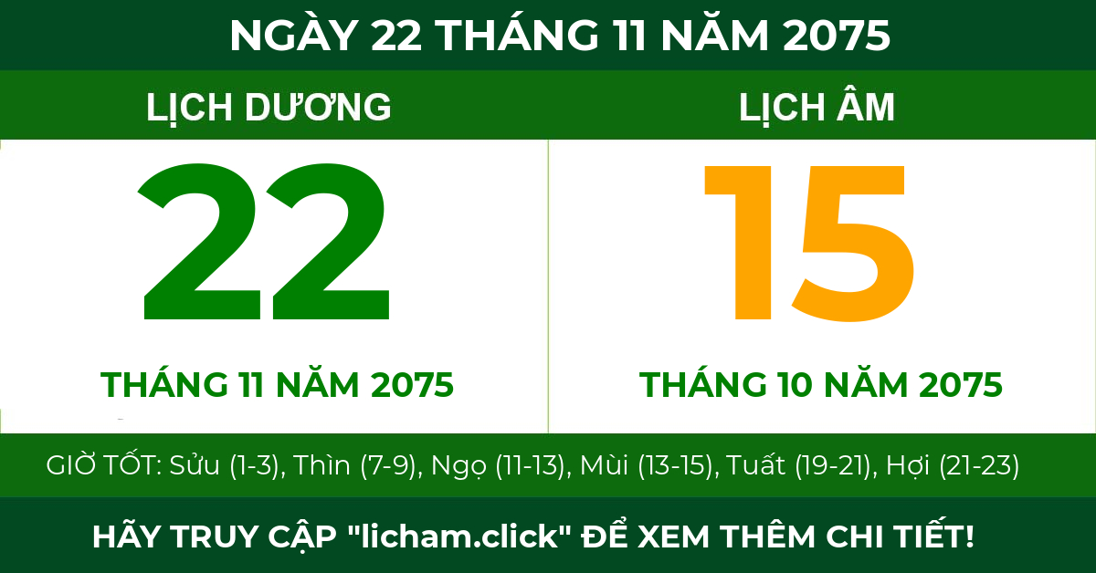lịch âm ngày 22 tháng 11 năm 2075