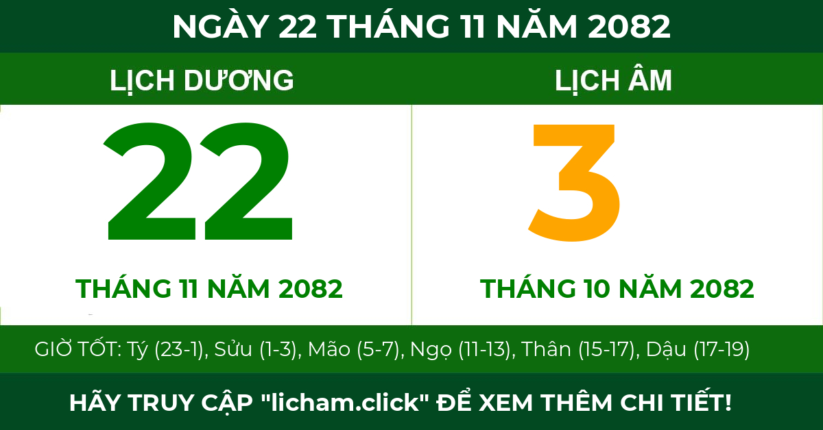 lịch âm ngày 22 tháng 11 năm 2082