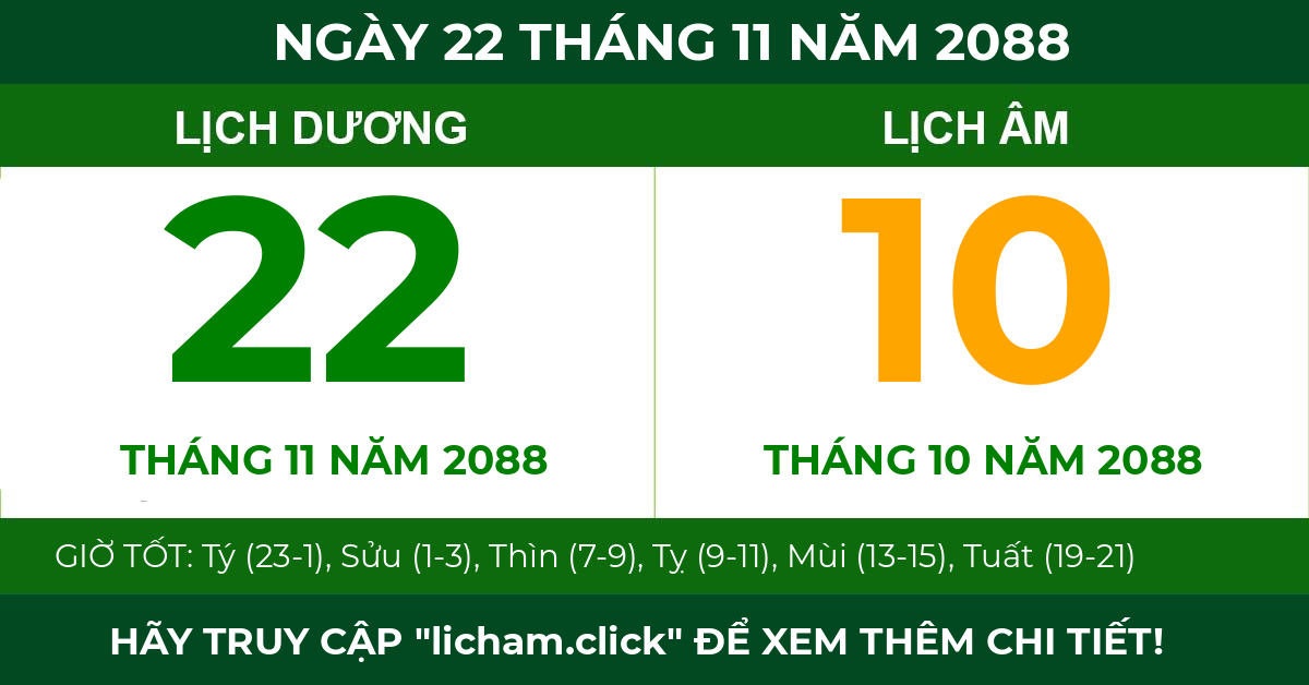 lịch âm ngày 22 tháng 11 năm 2088