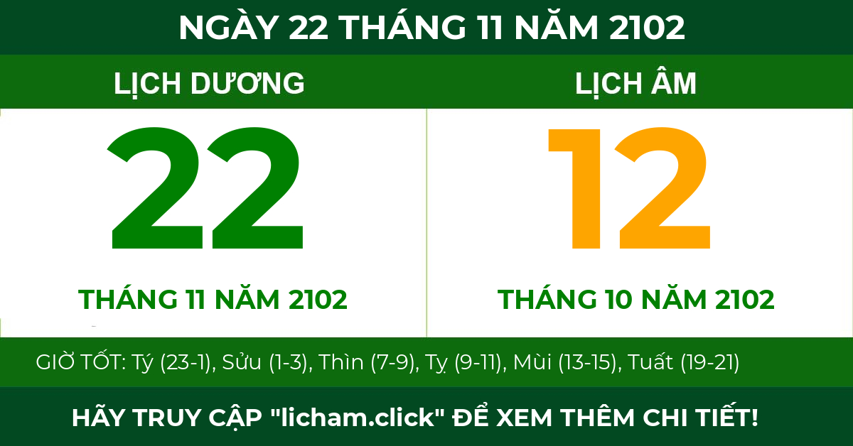 lịch âm ngày 22 tháng 11 năm 2102