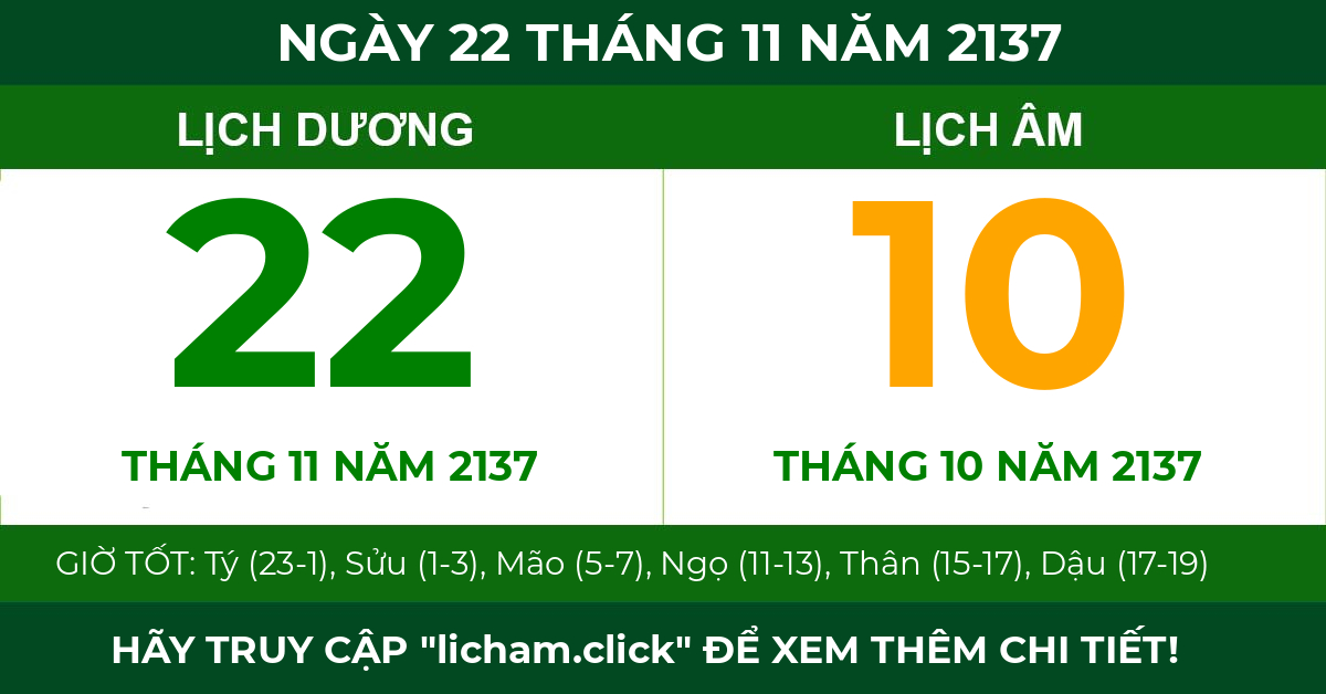 lịch âm ngày 22 tháng 11 năm 2137