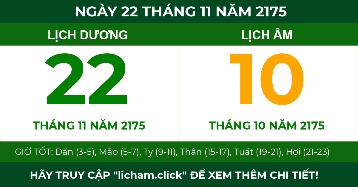 lịch âm ngày 22 tháng 11 năm 2175