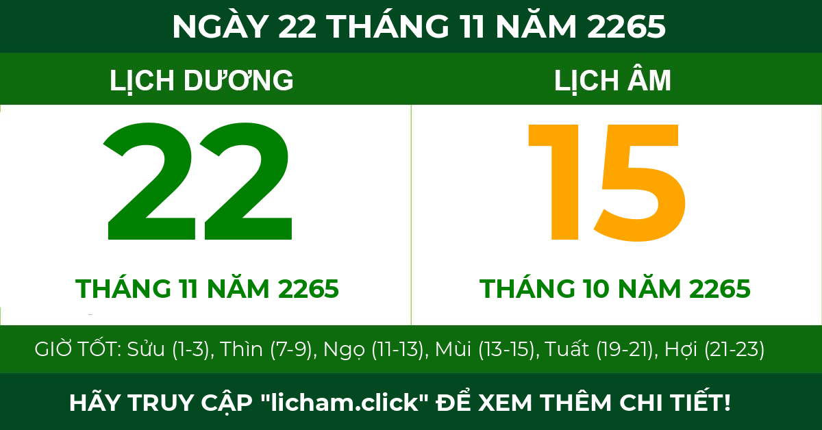 lịch âm ngày 22 tháng 11 năm 2265