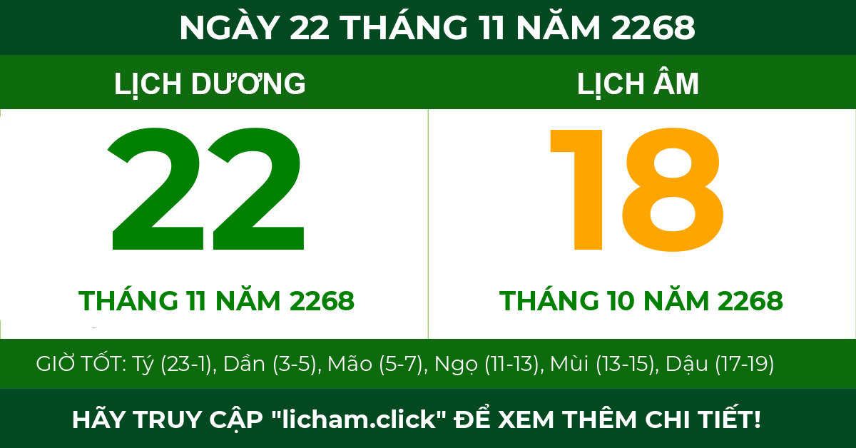 lịch âm ngày 22 tháng 11 năm 2268