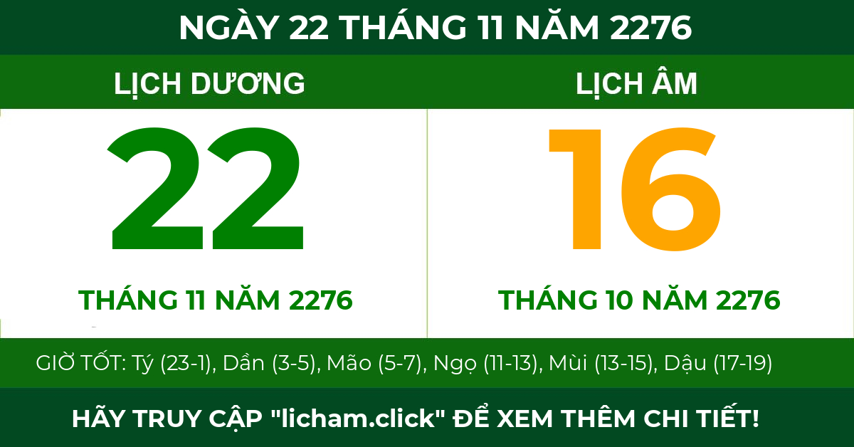 lịch âm ngày 22 tháng 11 năm 2276