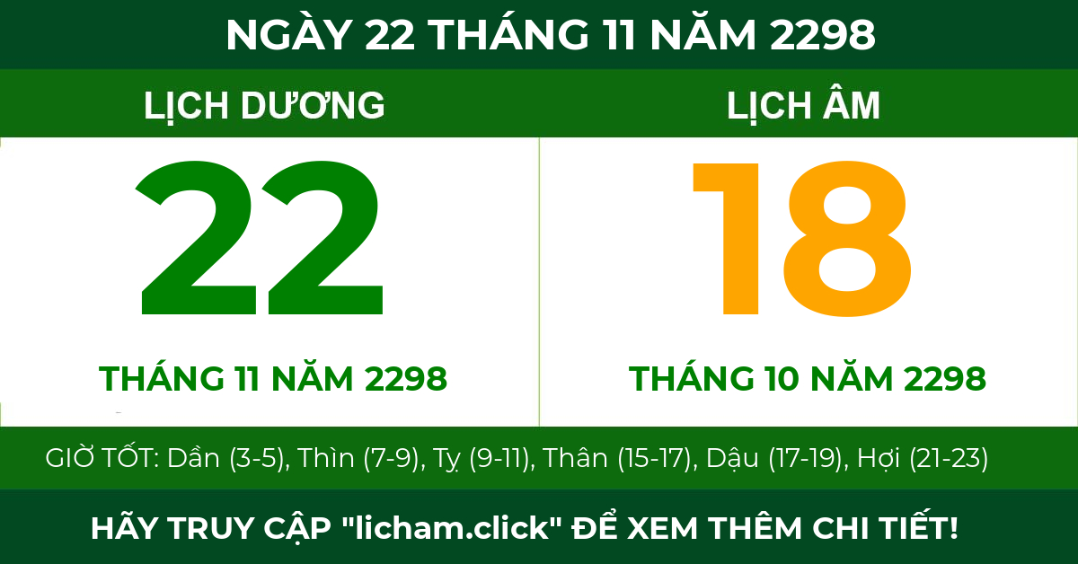 lịch âm ngày 22 tháng 11 năm 2298