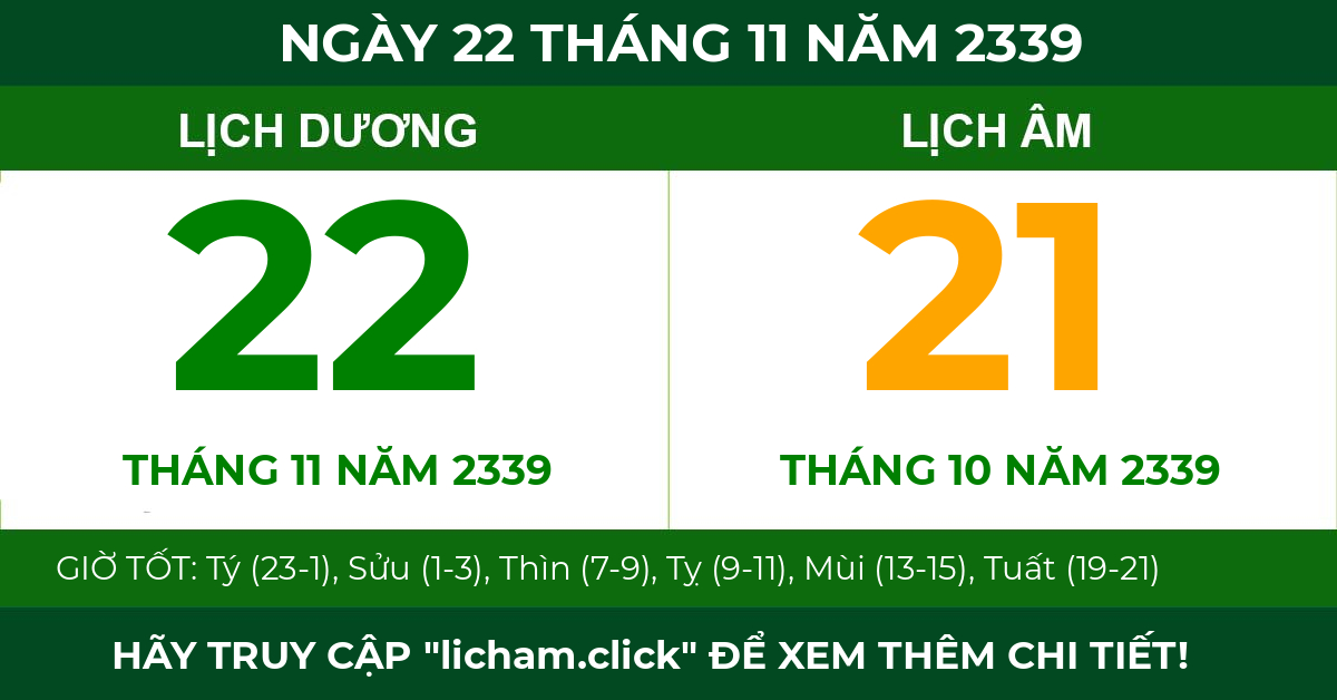 lịch âm ngày 22 tháng 11 năm 2339