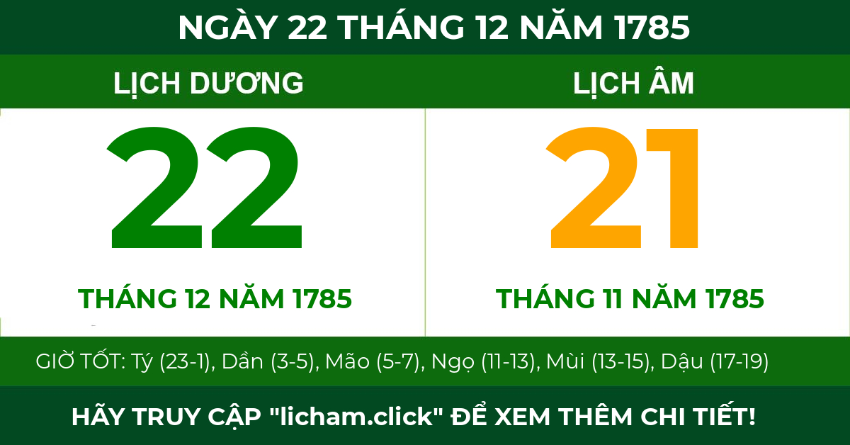 lịch âm ngày 22 tháng 12 năm 1785