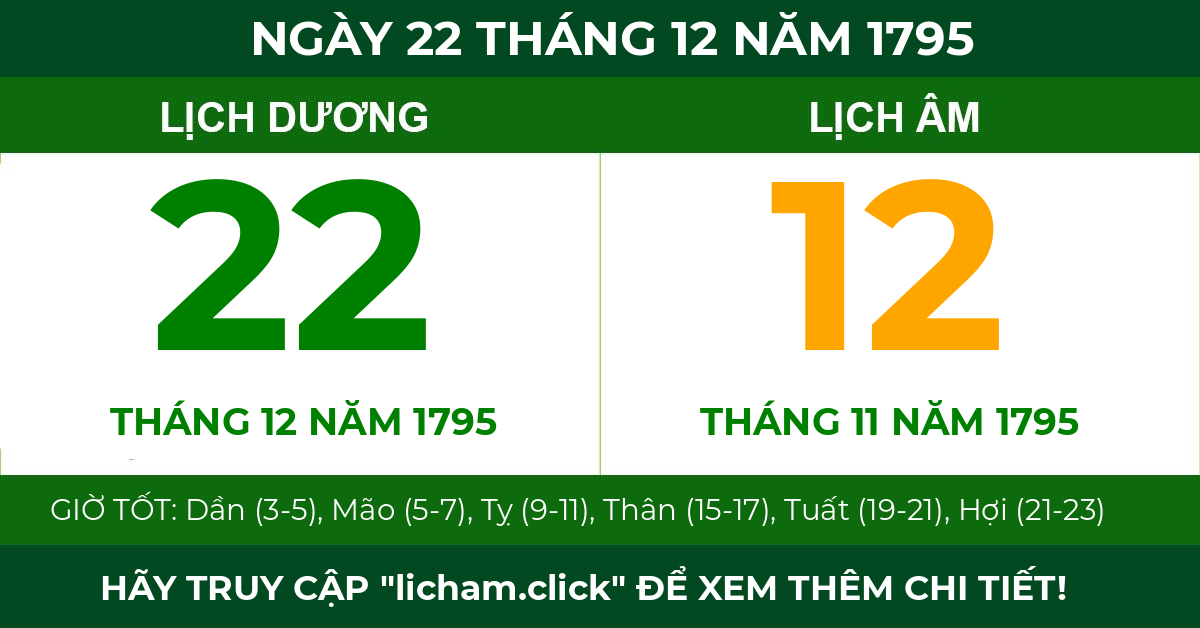 lịch âm ngày 22 tháng 12 năm 1795