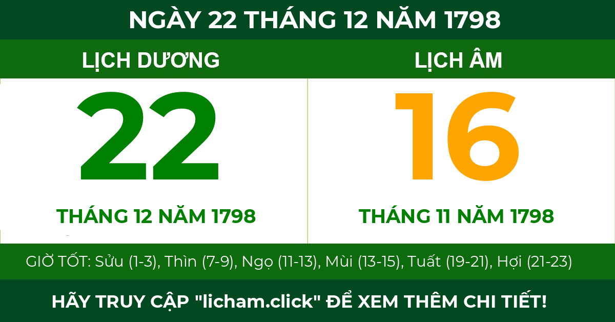 lịch âm ngày 22 tháng 12 năm 1798
