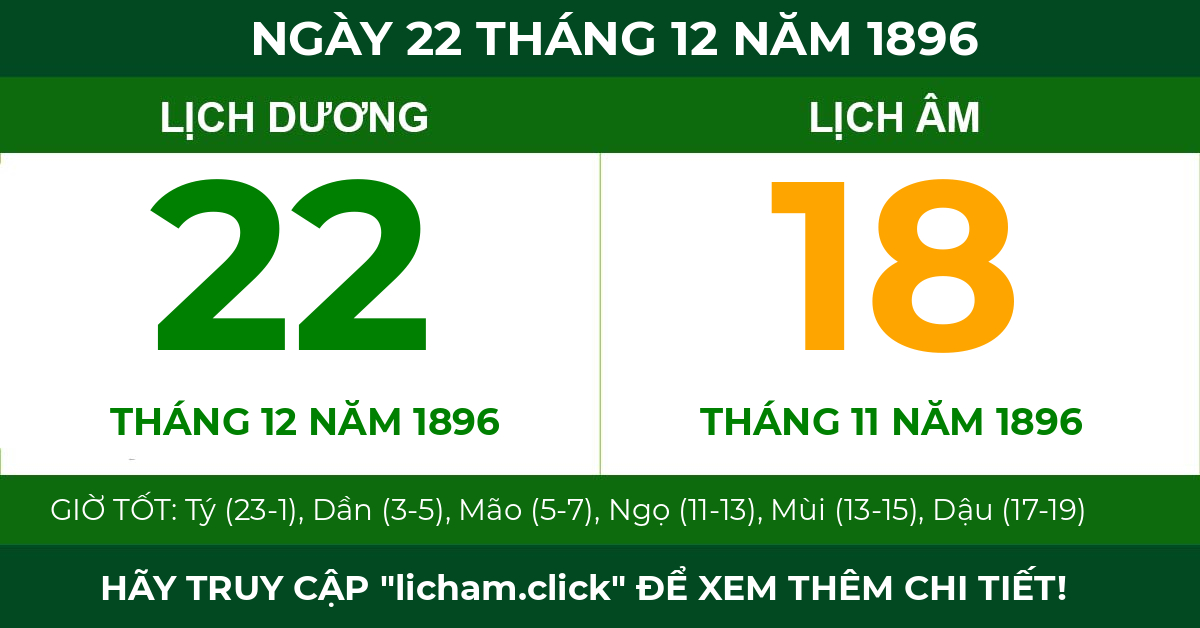 lịch âm ngày 22 tháng 12 năm 1896
