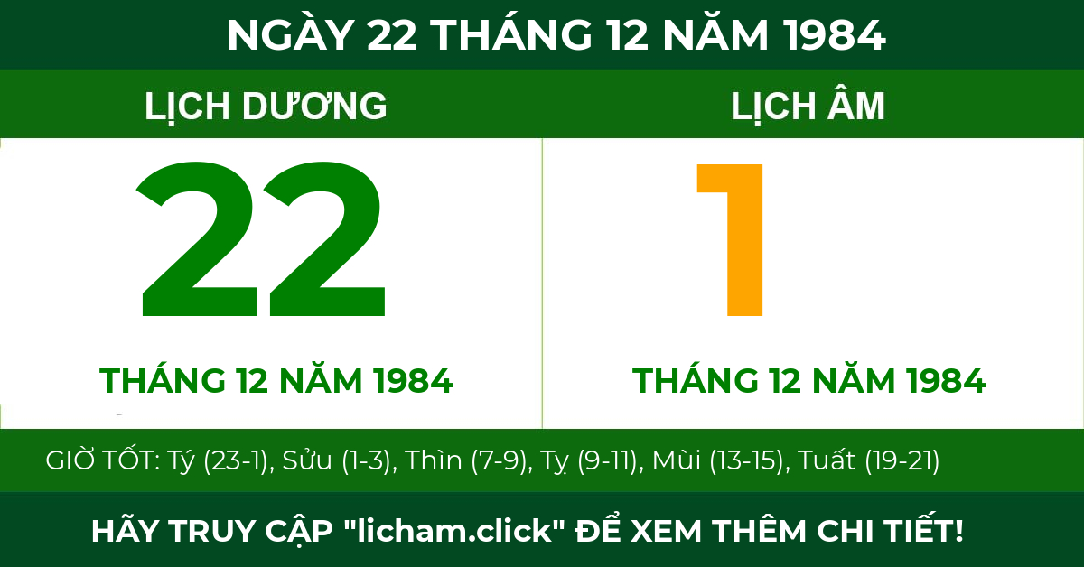 lịch âm ngày 22 tháng 12 năm 1984