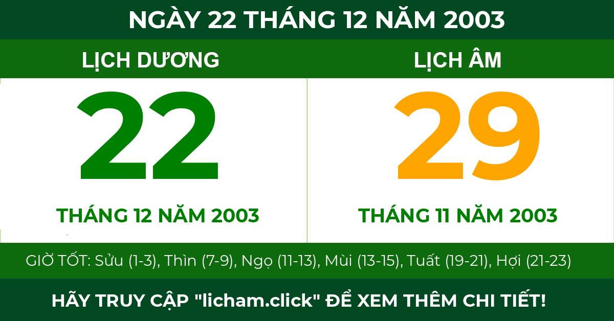 lịch âm ngày 22 tháng 12 năm 2003