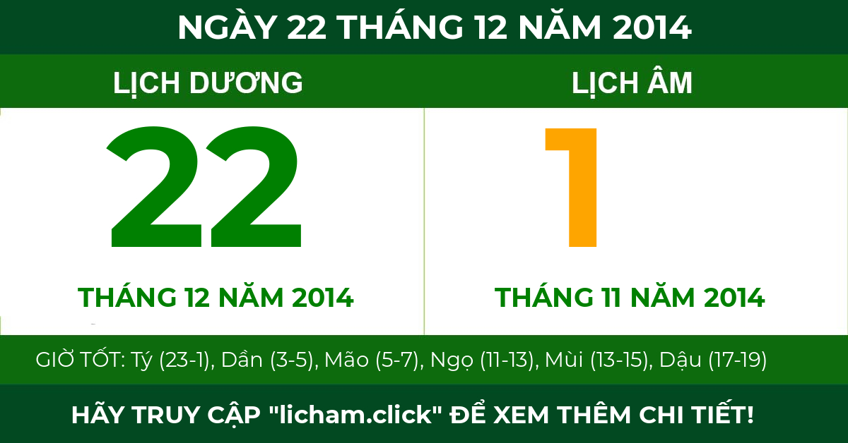 lịch âm ngày 22 tháng 12 năm 2014
