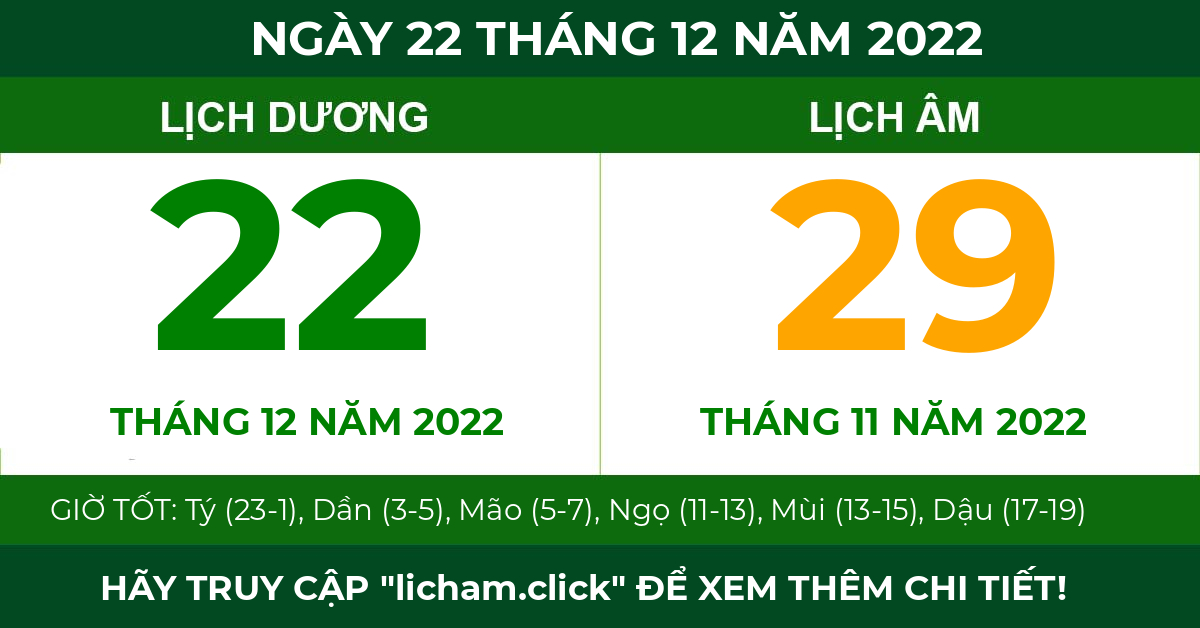 lịch âm ngày 22 tháng 12 năm 2022