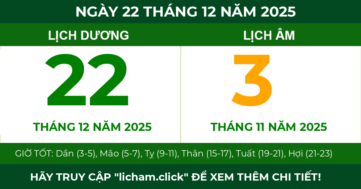 lịch âm ngày 22 tháng 12 năm 2025