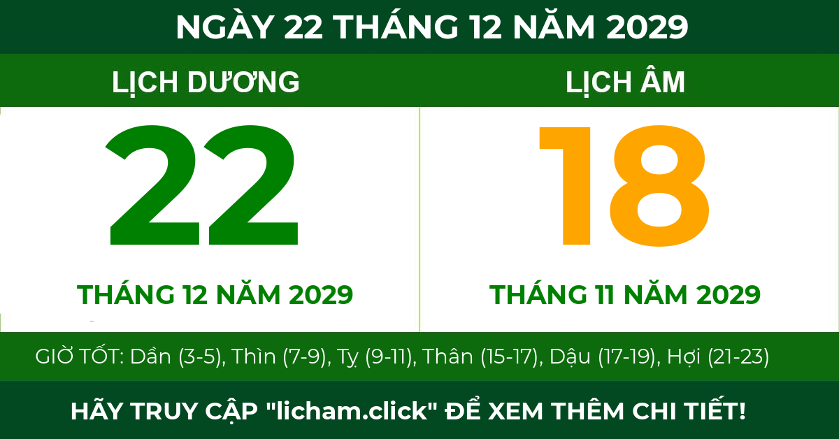 lịch âm ngày 22 tháng 12 năm 2029