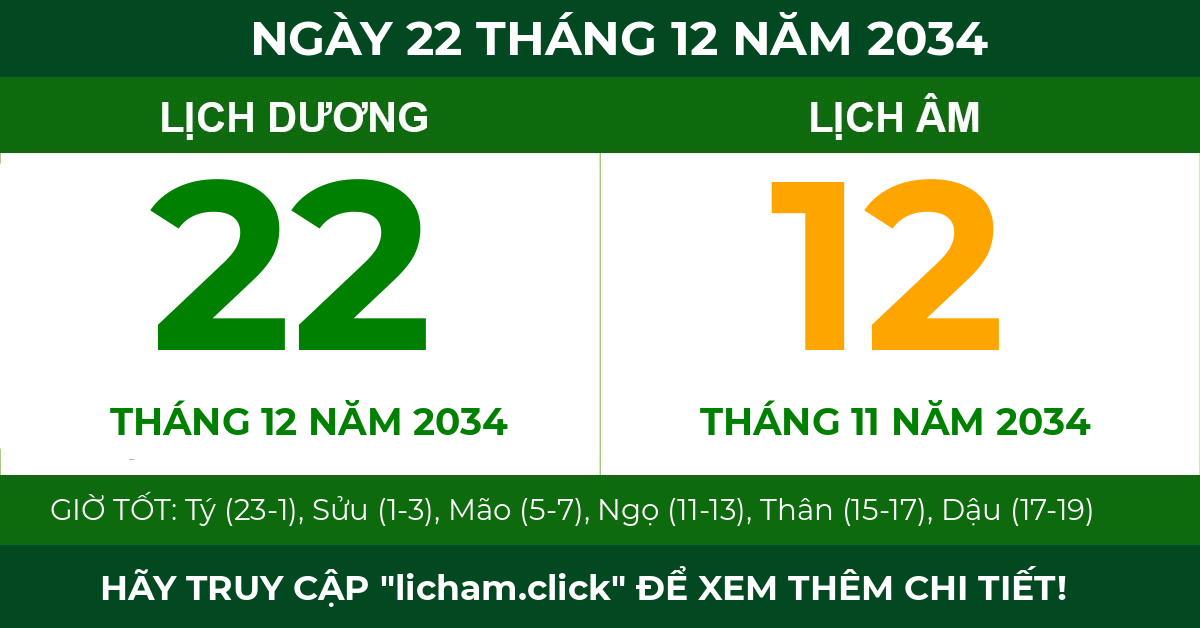 lịch âm ngày 22 tháng 12 năm 2034