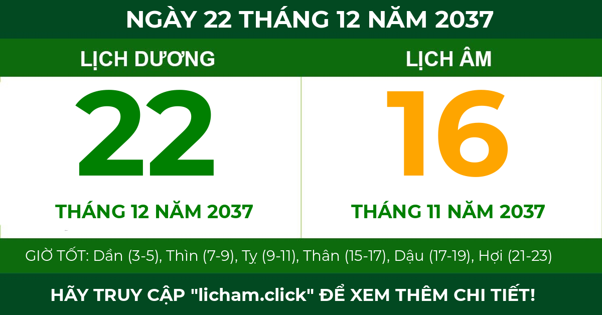 lịch âm ngày 22 tháng 12 năm 2037