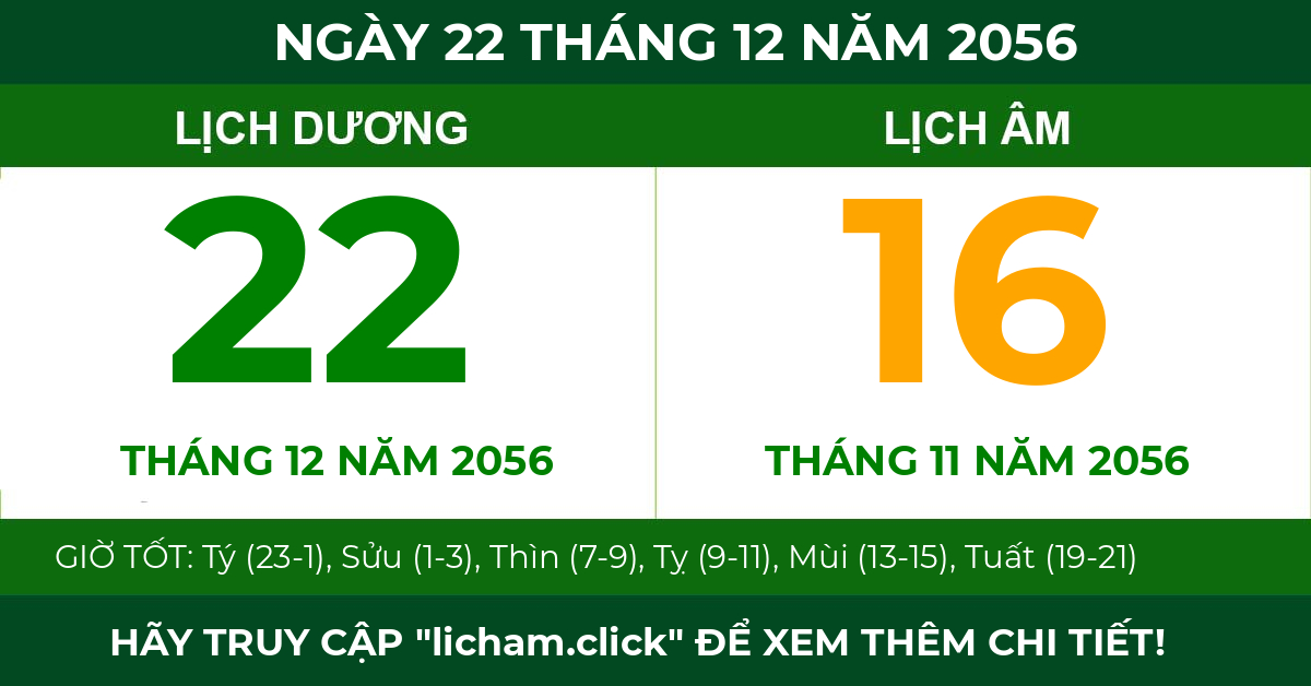 lịch âm ngày 22 tháng 12 năm 2056