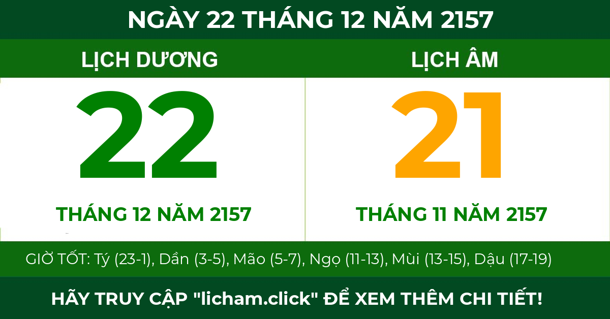lịch âm ngày 22 tháng 12 năm 2157