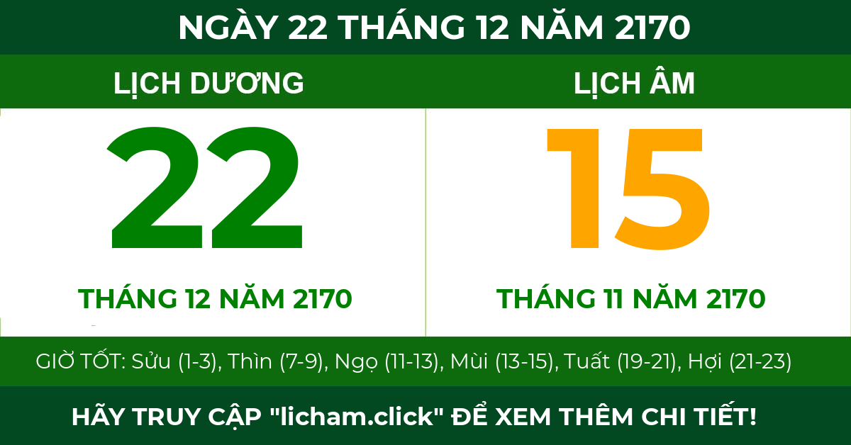 lịch âm ngày 22 tháng 12 năm 2170