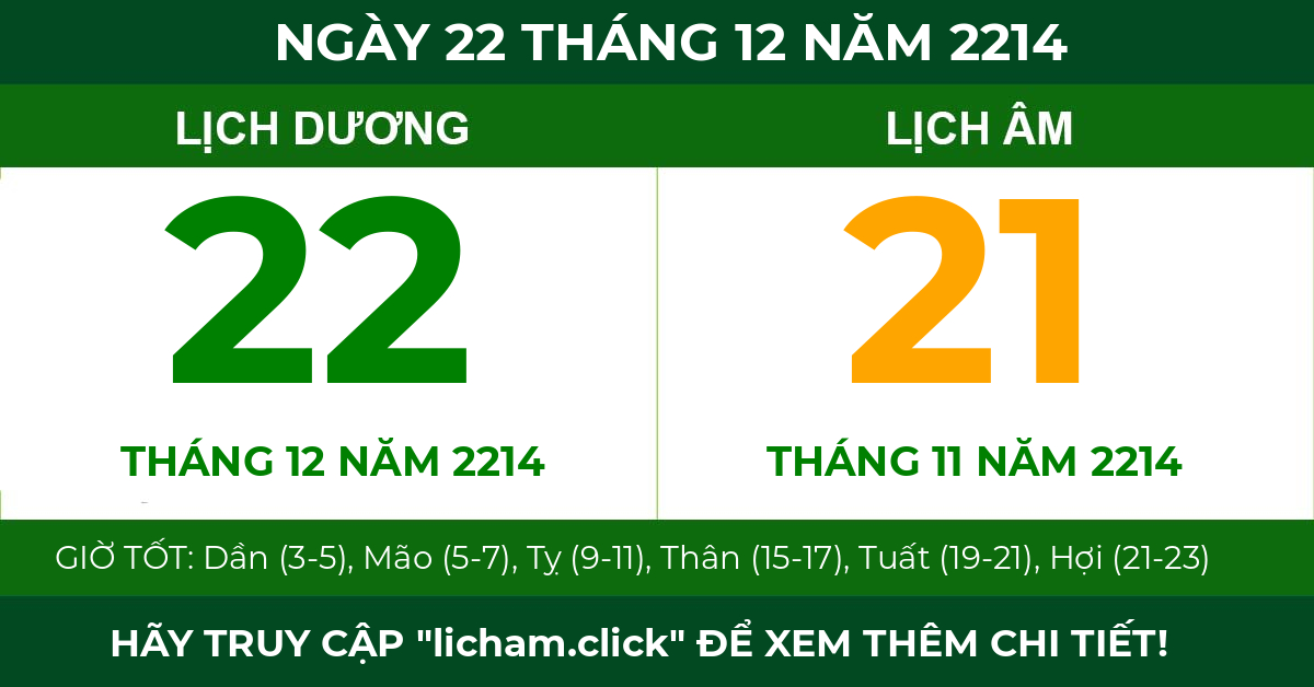 lịch âm ngày 22 tháng 12 năm 2214