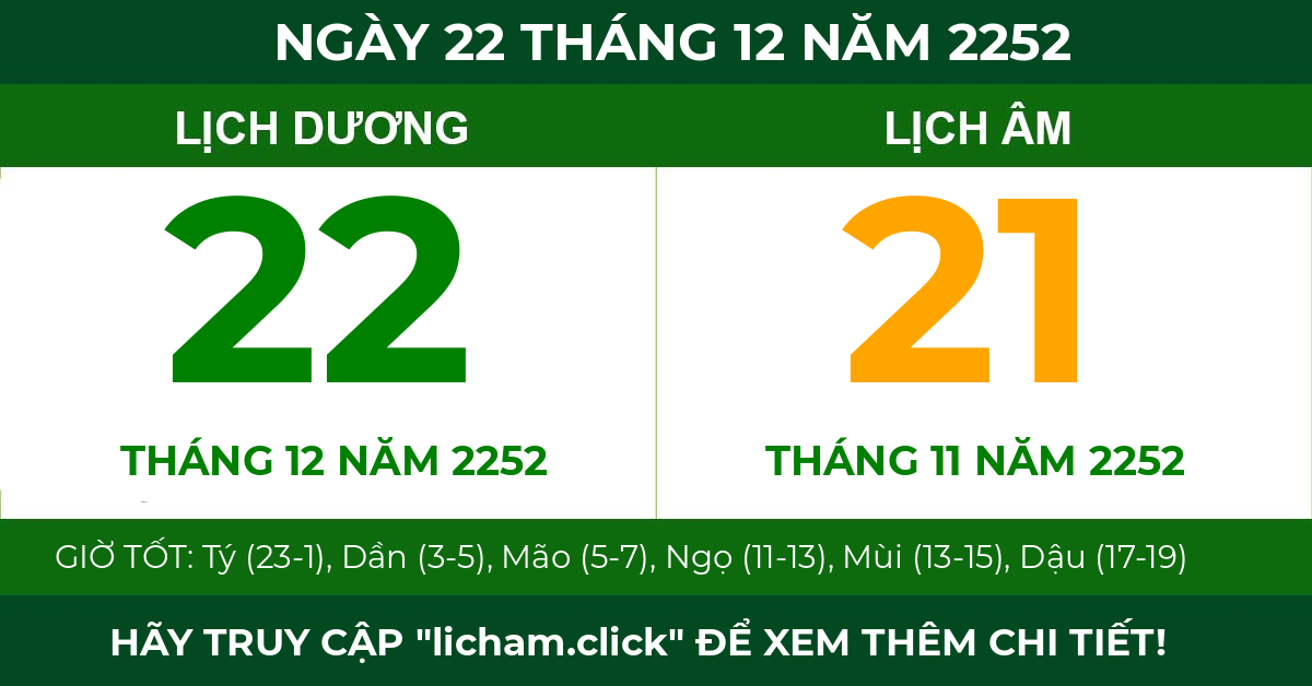 lịch âm ngày 22 tháng 12 năm 2252