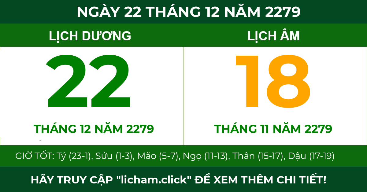 lịch âm ngày 22 tháng 12 năm 2279