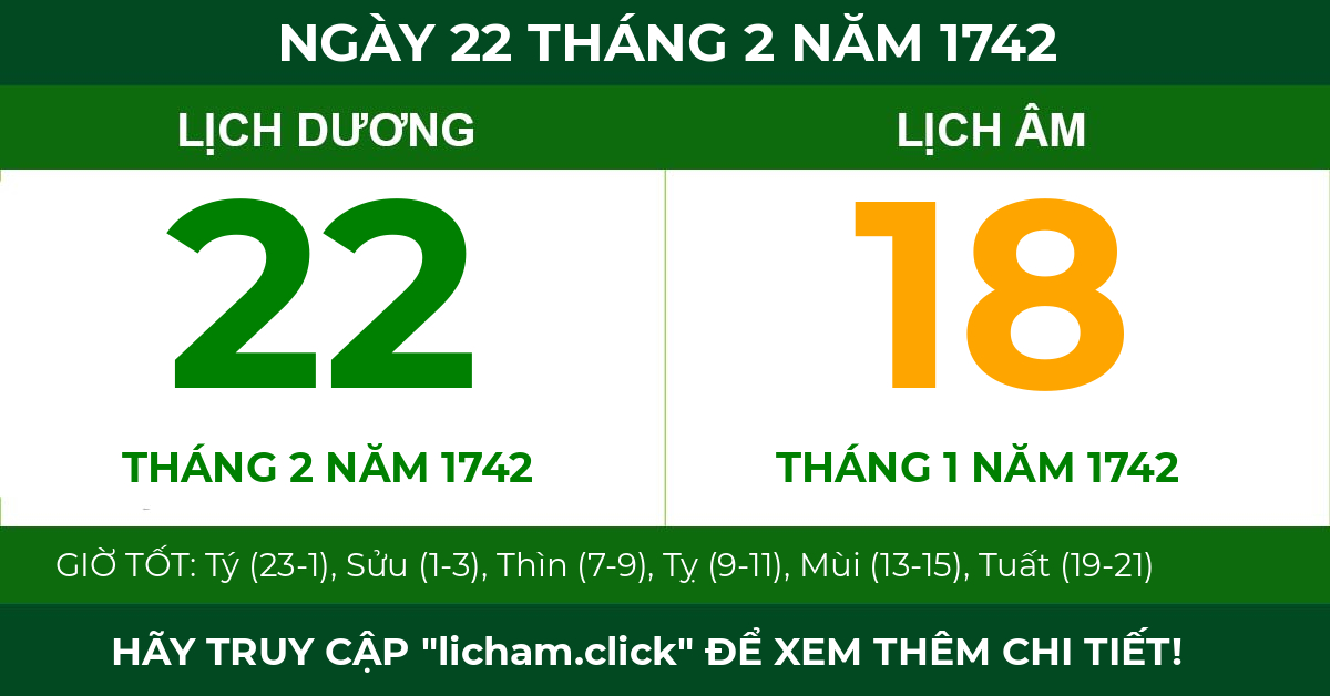 lịch âm ngày 22 tháng 2 năm 1742