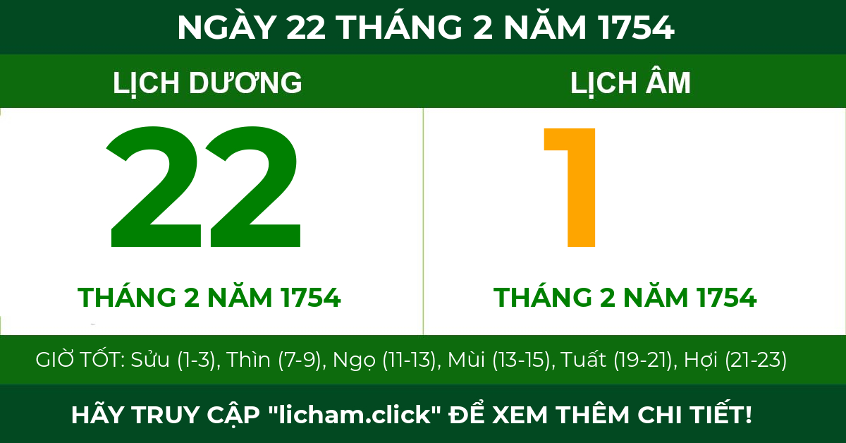 lịch âm ngày 22 tháng 2 năm 1754