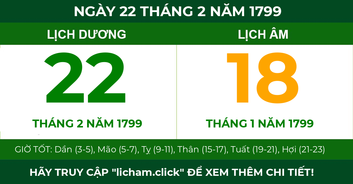 lịch âm ngày 22 tháng 2 năm 1799