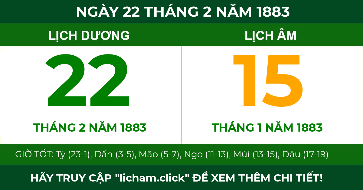 lịch âm ngày 22 tháng 2 năm 1883