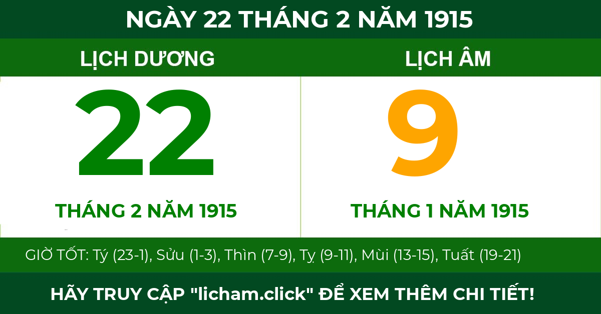 lịch âm ngày 22 tháng 2 năm 1915