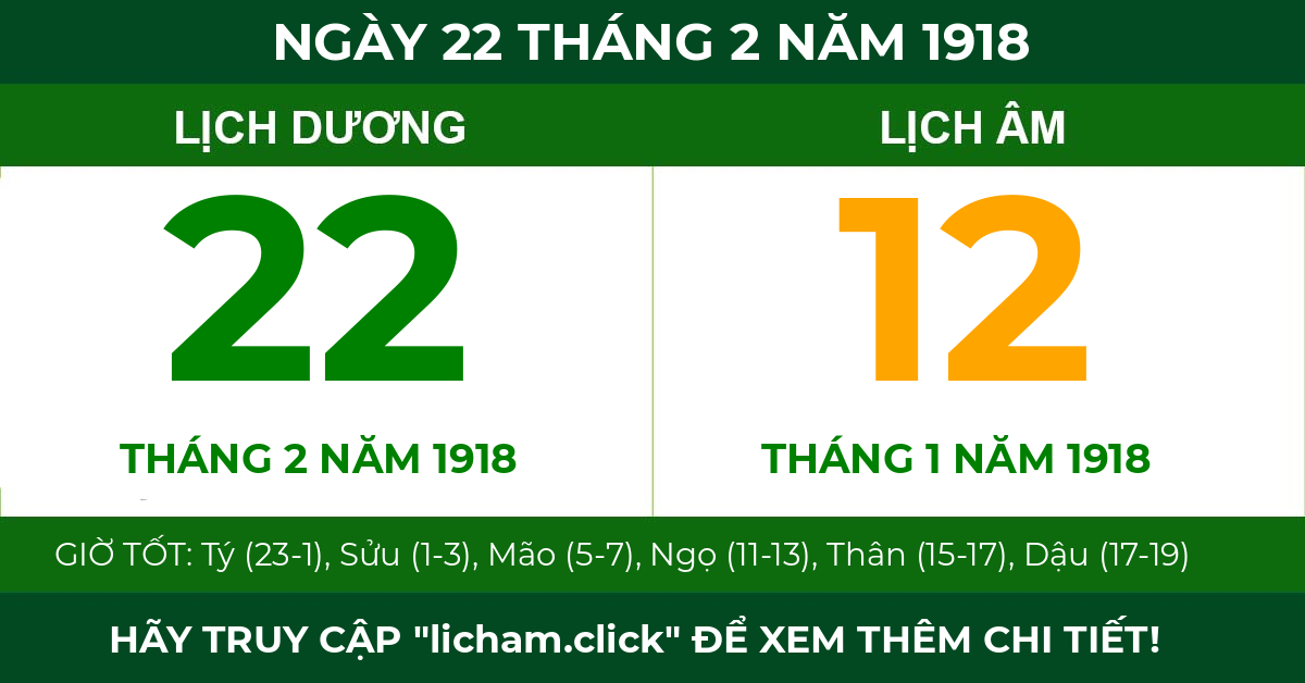 lịch âm ngày 22 tháng 2 năm 1918