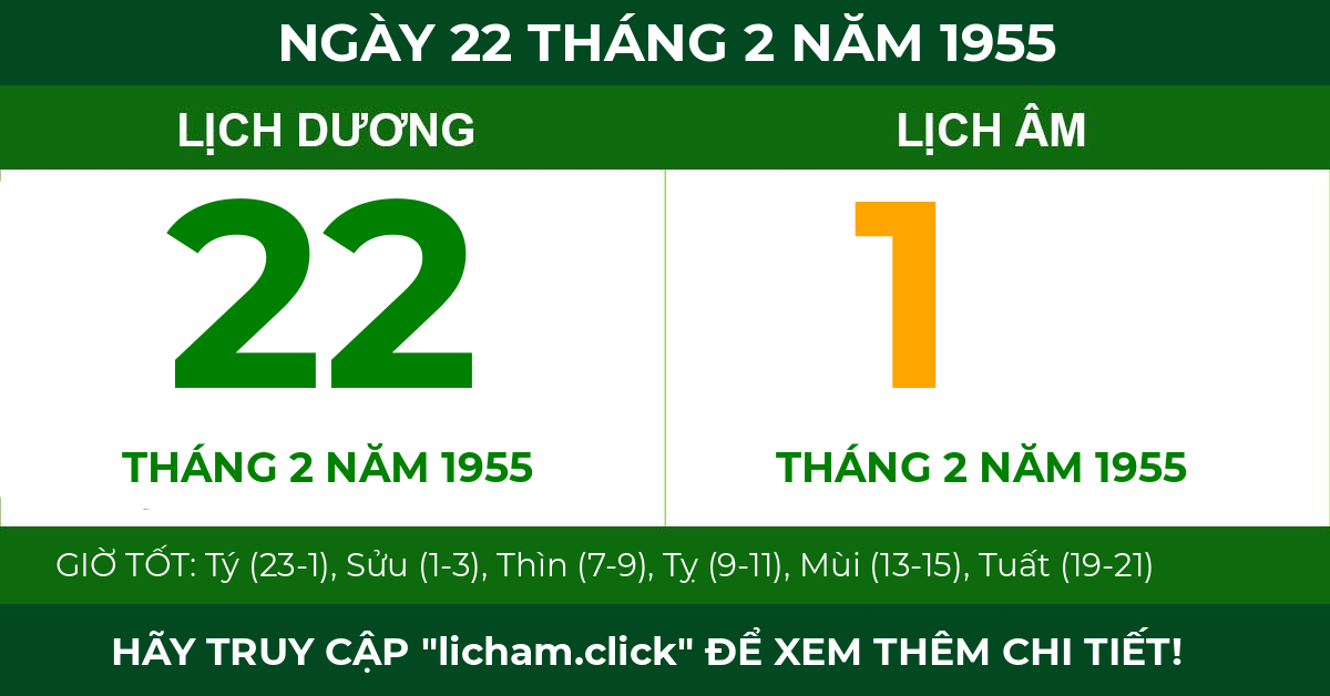 lịch âm ngày 22 tháng 2 năm 1955
