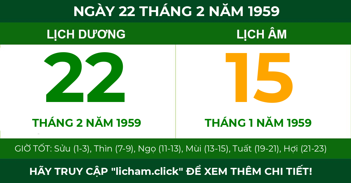 lịch âm ngày 22 tháng 2 năm 1959