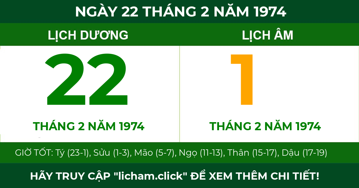 lịch âm ngày 22 tháng 2 năm 1974