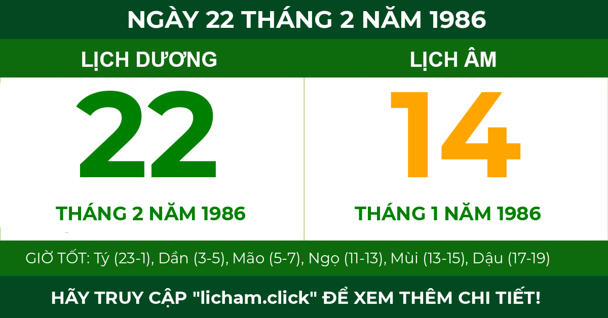 lịch âm ngày 22 tháng 2 năm 1986